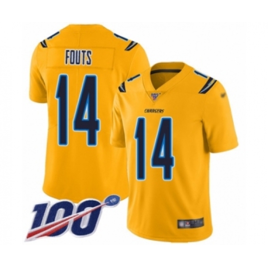 Youth Los Angeles Chargers 14 Dan Fouts Limited Gold Inverted Legend 100th Season Football Jersey