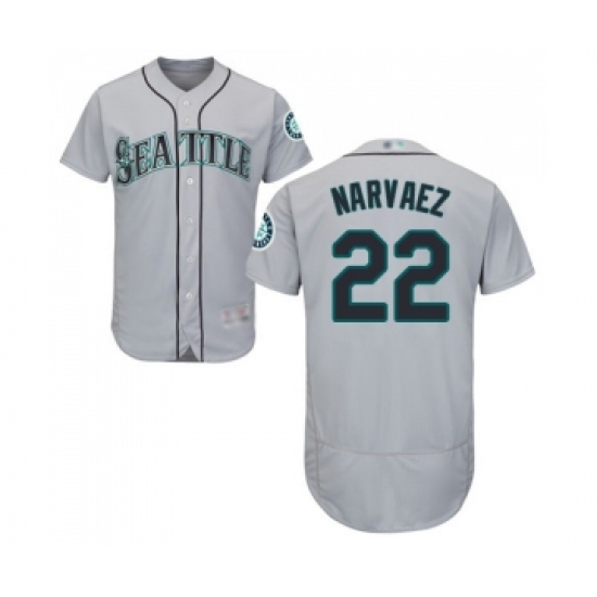 Men's Seattle Mariners 22 Omar Narvaez Grey Road Flex Base Authentic Collection Baseball Jersey
