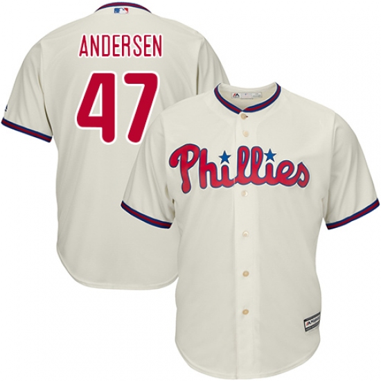 Youth Majestic Philadelphia Phillies 47 Larry Andersen Authentic Cream Alternate Cool Base MLB Jersey