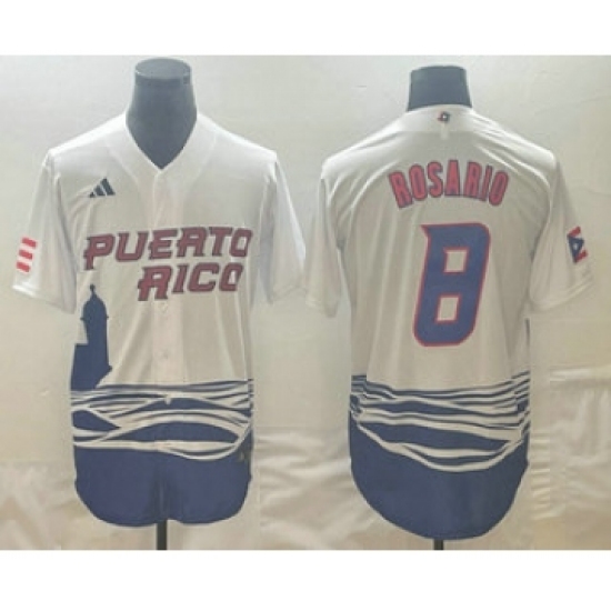 Men's Puerto Rico Baseball 8 Eddie Rosario 2023 White World Classic Stitched Jersey