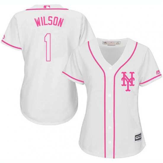 Women's Majestic New York Mets 1 Mookie Wilson Authentic White Fashion Cool Base MLB Jersey