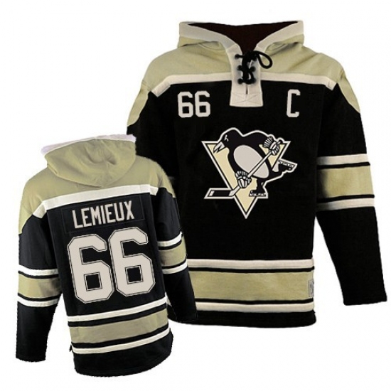 Men's Old Time Hockey Pittsburgh Penguins 66 Mario Lemieux Premier Black Sawyer Hooded Sweatshirt NHL Jersey