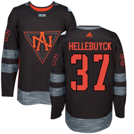 Men's Adidas Team North America 37 Connor Hellebuyck Authentic Black Away 2016 World Cup of Hockey Jersey