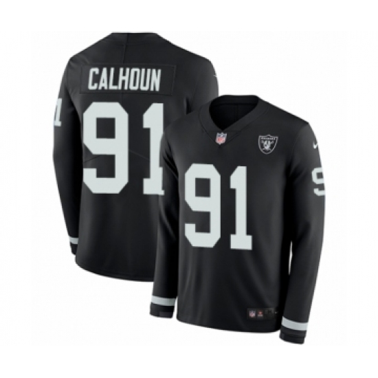 Youth Nike Oakland Raiders 91 Shilique Calhoun Limited Black Therma Long Sleeve NFL Jersey