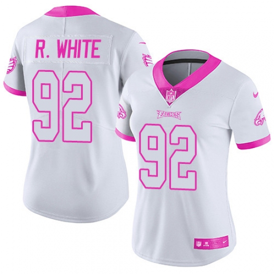 Women's Nike Philadelphia Eagles 92 Reggie White Limited White/Pink Rush Fashion NFL Jersey