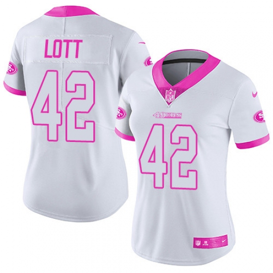 Women's Nike San Francisco 49ers 42 Ronnie Lott Limited White/Pink Rush Fashion NFL Jersey