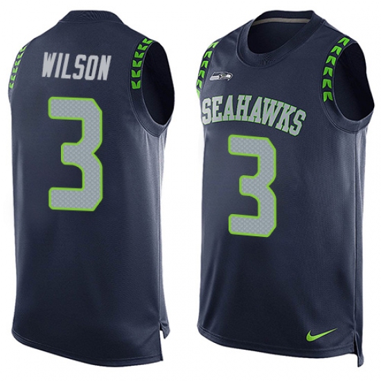 Men's Nike Seattle Seahawks 3 Russell Wilson Limited Steel Blue Player Name & Number Tank Top NFL Jersey