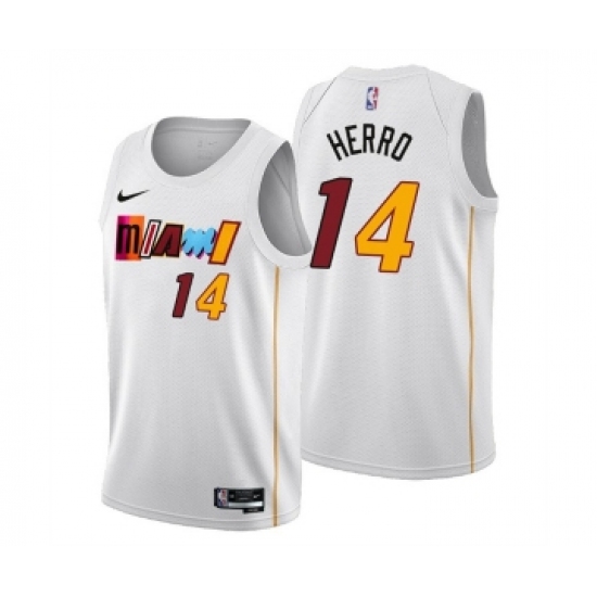 Men's Miami Heat 14 Tyler Herro 2022-23 White City Edition Stitched Jersey