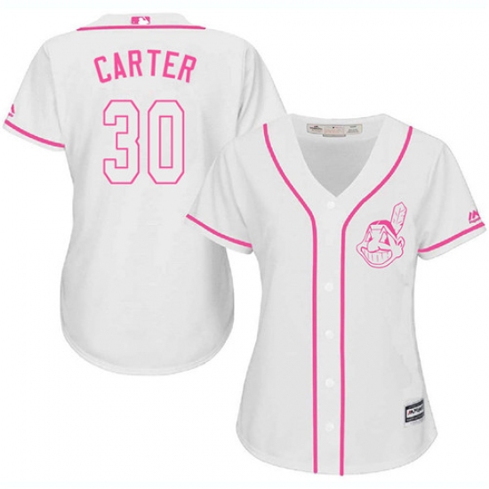 Women's Majestic Cleveland Indians 30 Joe Carter Authentic White Fashion Cool Base MLB Jersey