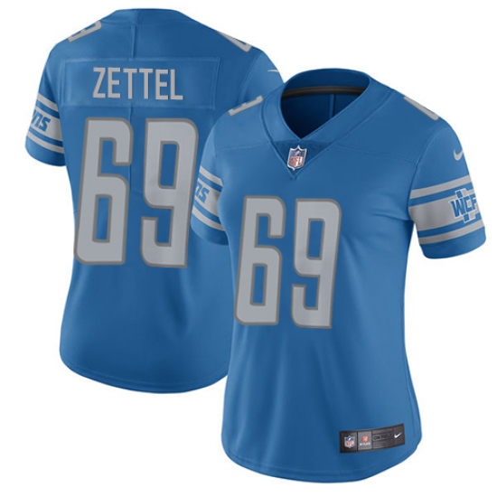 Women's Nike Detroit Lions 69 Anthony Zettel Blue Team Color Vapor Untouchable Limited Player NFL Jersey