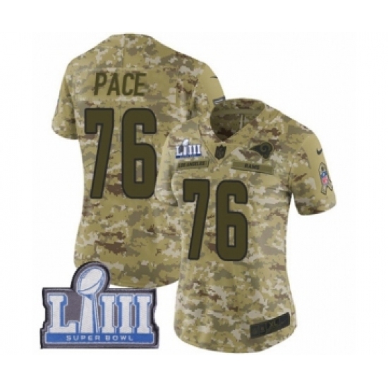 Women's Nike Los Angeles Rams 76 Orlando Pace Limited Camo 2018 Salute to Service Super Bowl LIII Bound NFL Jersey
