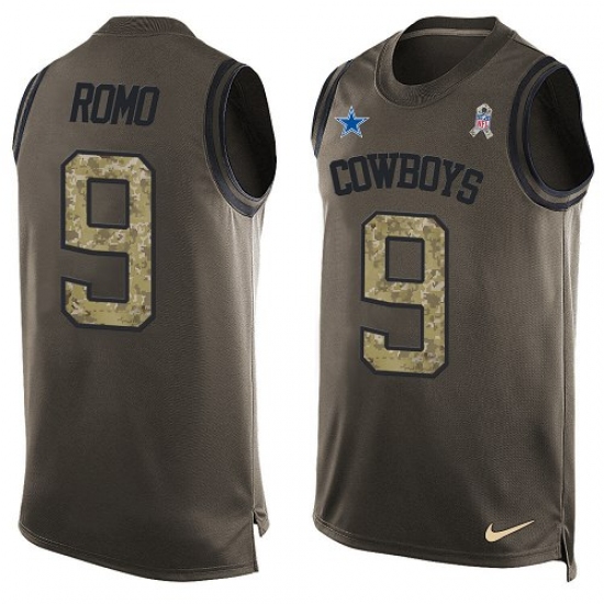 Men's Nike Dallas Cowboys 9 Tony Romo Limited Green Salute to Service Tank Top NFL Jersey