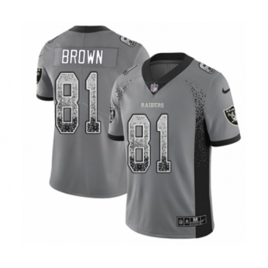 Men's Nike Oakland Raiders 81 Tim Brown Limited Gray Rush Drift Fashion NFL Jersey