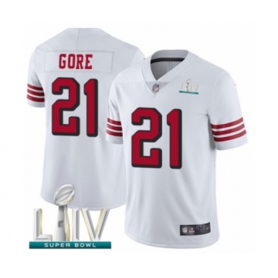 Youth San Francisco 49ers 21 Frank Gore Limited White Rush Vapor Untouchable Super Bowl LIV Bound Football Jersey