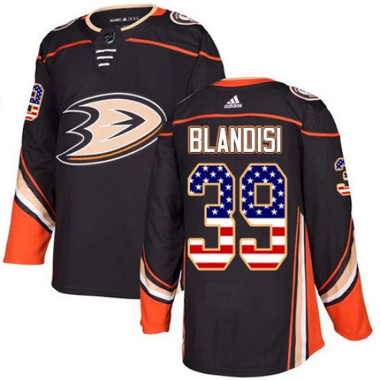 Men's Adidas Anaheim Ducks 39 Joseph Blandisi Authentic Black USA Flag Fashion NHL Jersey