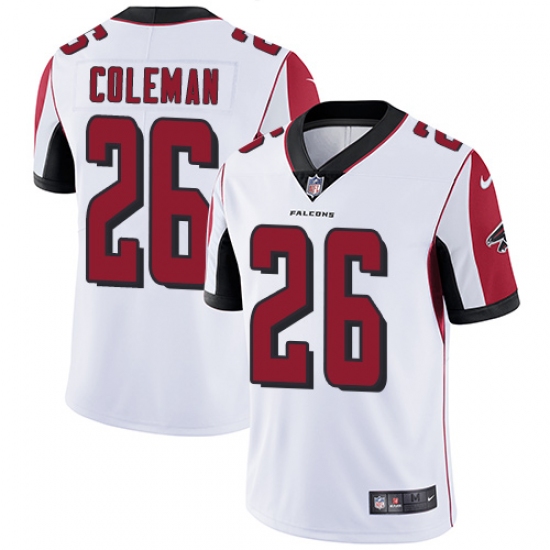 Men's Nike Atlanta Falcons 26 Tevin Coleman White Vapor Untouchable Limited Player NFL Jersey
