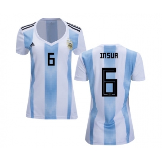 Women's Argentina 6 Insua Home Soccer Country Jersey