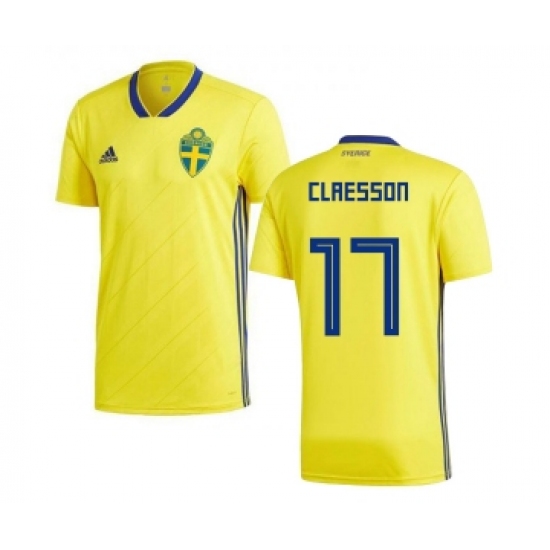 Sweden 17 Claesson Home Kid Soccer Country Jersey