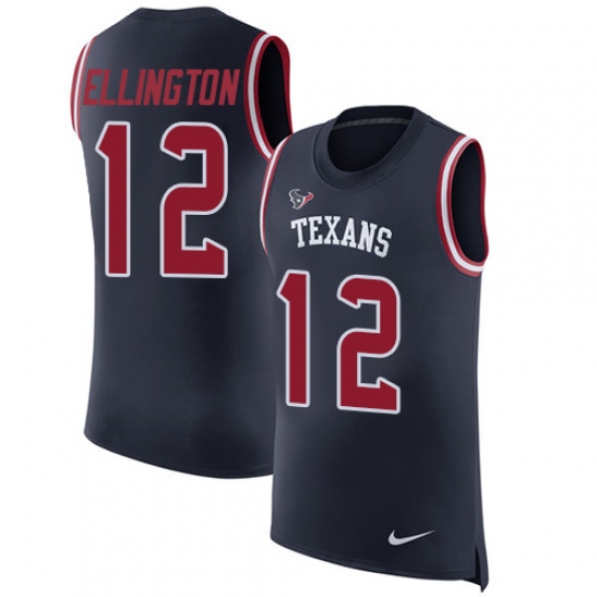Men's Nike Houston Texans 12 Bruce Ellington Navy Blue Rush Player Name & Number Tank Top NFL Jersey