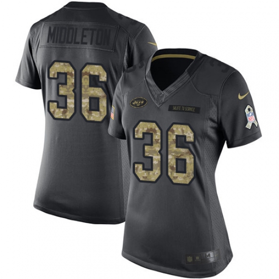 Women Nike New York Jets 36 Doug Middleton Limited Black 2016 Salute to Service NFL Jersey