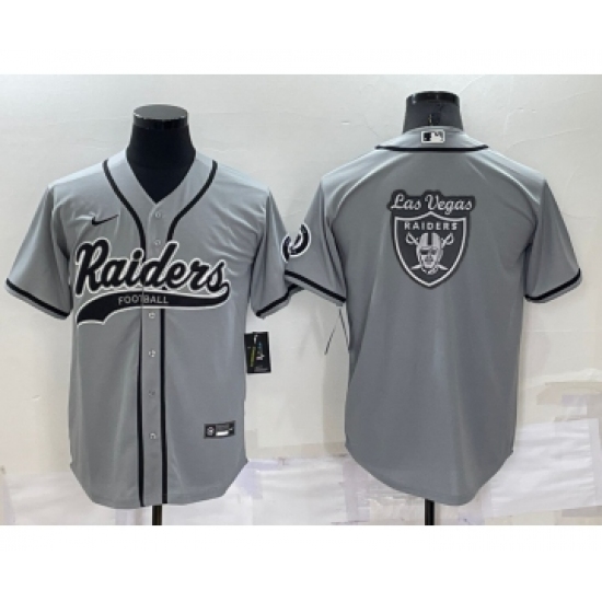 Men's Las Vegas Raiders Grey Team Big Logo With Patch Cool Base Stitched Baseball Jersey