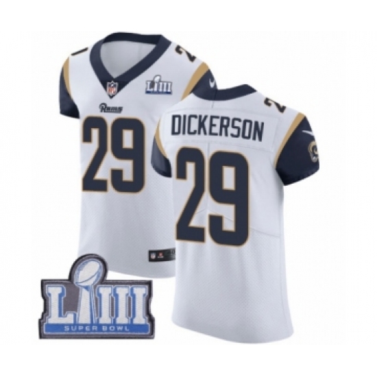 Men's Nike Los Angeles Rams 29 Eric Dickerson White Vapor Untouchable Elite Player Super Bowl LIII Bound NFL Jersey