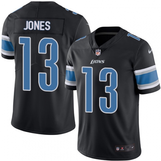 Men's Nike Detroit Lions 13 T.J. Jones Elite Black Rush Vapor Untouchable NFL Jersey