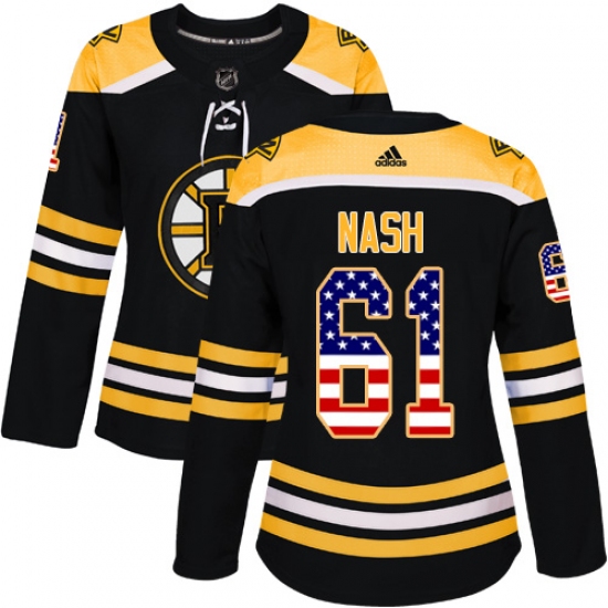 Women's Adidas Boston Bruins 61 Rick Nash Authentic Black USA Flag Fashion NHL Jersey