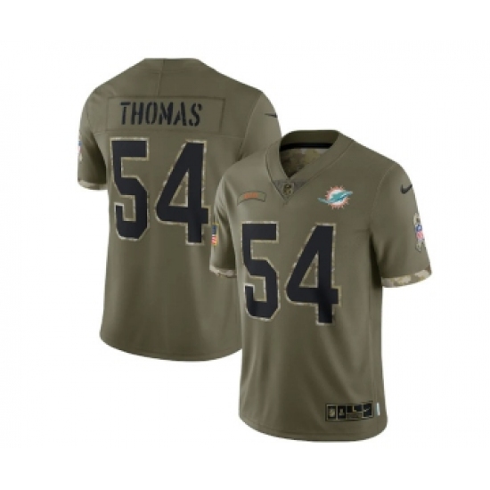 Men's Miami Dolphins 54 Zach Thomas 2022 Olive Salute To Service Limited Stitched Jersey