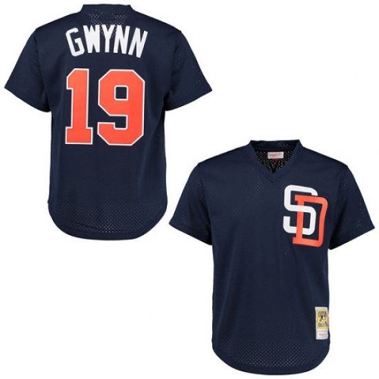 Men's Mitchell and Ness 1996 San Diego Padres 19 Tony Gwynn Replica Navy Blue Throwback MLB Jersey