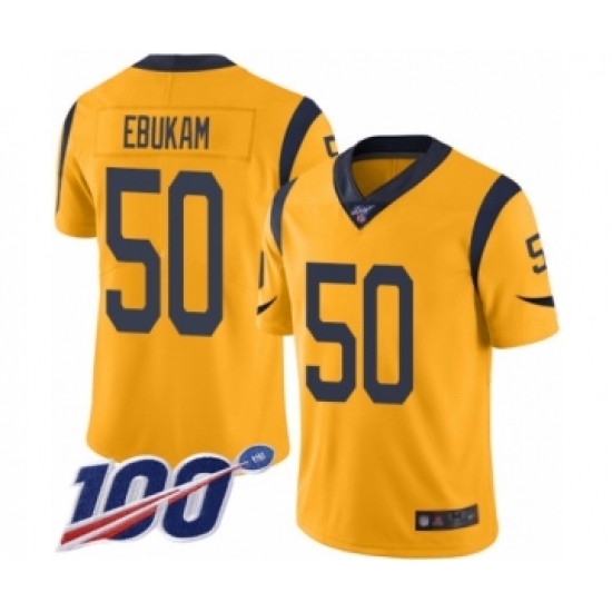Men's Los Angeles Rams 50 Samson Ebukam Limited Gold Rush Vapor Untouchable 100th Season Football Jersey