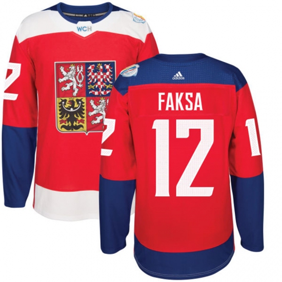 Men's Adidas Team Czech Republic 12 Radek Faksa Authentic Red Away 2016 World Cup of Hockey Jersey