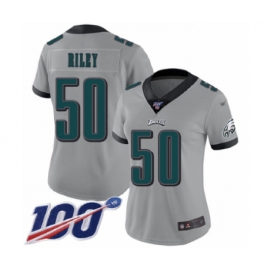 Women's Philadelphia Eagles 50 Duke Riley Limited Silver Inverted Legend 100th Season Football Jersey