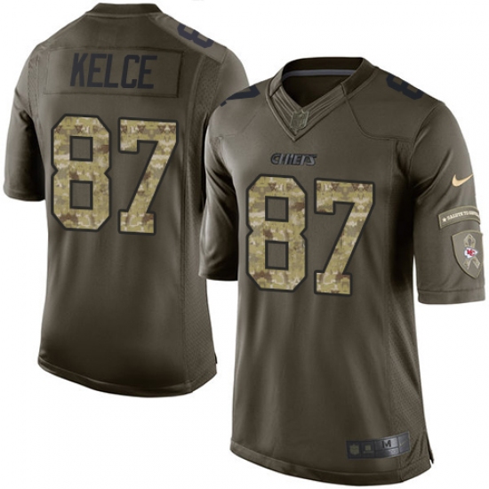Men's Nike Kansas City Chiefs 87 Travis Kelce Elite Green Salute to Service NFL Jersey