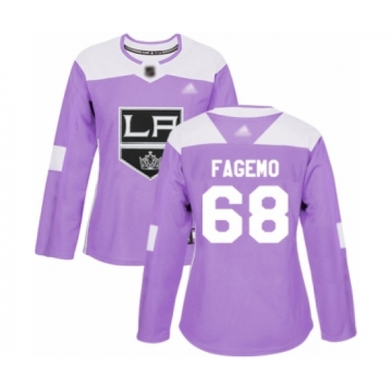 Women's Los Angeles Kings 68 Samuel Fagemo Authentic Purple Fights Cancer Practice Hockey Jersey