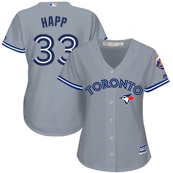 Women's Majestic Toronto Blue Jays 33 J.A. Happ Replica Grey Road MLB Jersey
