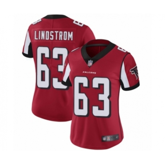 Women's Atlanta Falcons 63 Chris Lindstrom Red Team Color Vapor Untouchable Limited Player Football Jersey