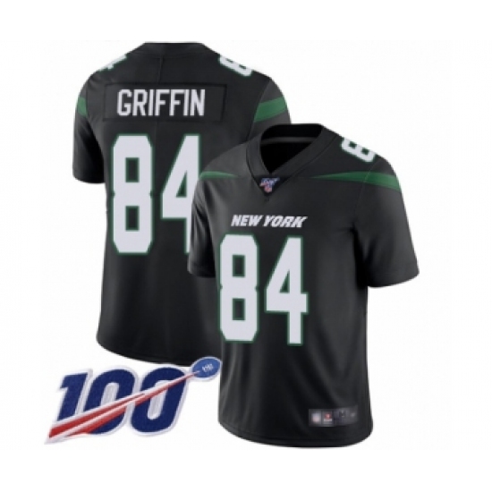Youth New York Jets 84 Ryan Griffin Black Alternate Vapor Untouchable Limited Player 100th Season Football Jersey
