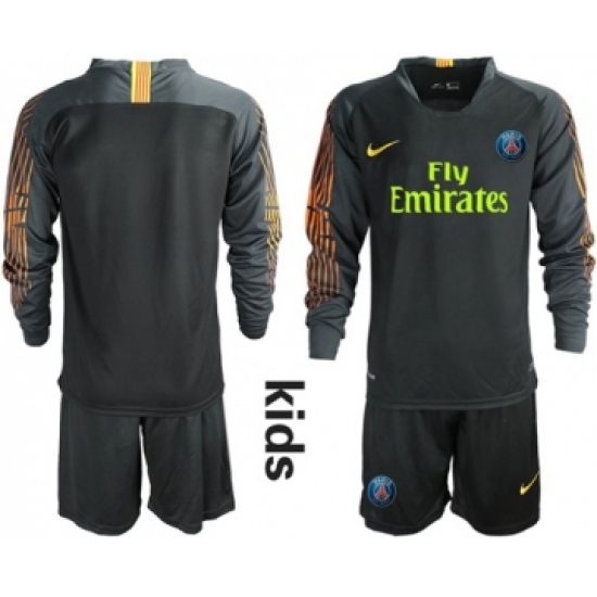 Paris Saint Germain Blank Black Goalkeeper Long Sleeves Kid Soccer Club Jersey