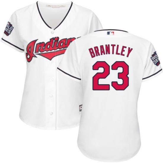 Women's Majestic Cleveland Indians 23 Michael Brantley Authentic White Home 2016 World Series Bound Cool Base MLB Jersey