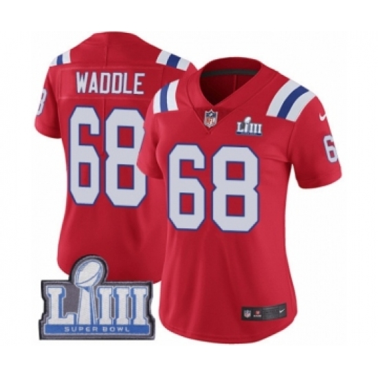 Women's Nike New England Patriots 68 LaAdrian Waddle Red Alternate Vapor Untouchable Limited Player Super Bowl LIII Bound NFL Jersey