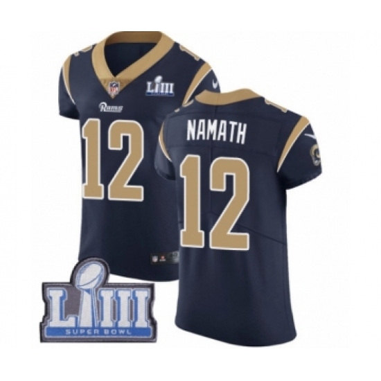 Men's Nike Los Angeles Rams 12 Joe Namath Navy Blue Team Color Vapor Untouchable Elite Player Super Bowl LIII Bound NFL Jersey