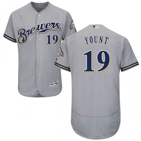 Men's Majestic Milwaukee Brewers 19 Robin Yount Grey Road Flex Base Authentic Collection MLB Jersey