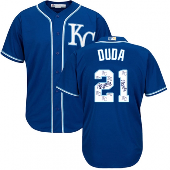 Men's Majestic Kansas City Royals 21 Lucas Duda Blue Authentic Blue Team Logo Fashion Cool Base MLB Jersey