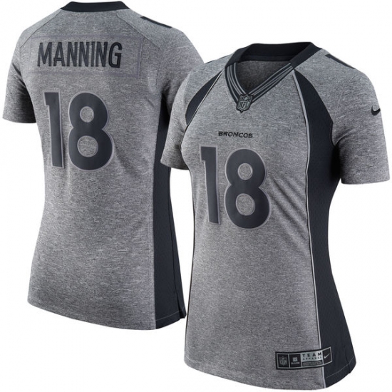 Women's Nike Denver Broncos 18 Peyton Manning Limited Gray Gridiron NFL Jersey