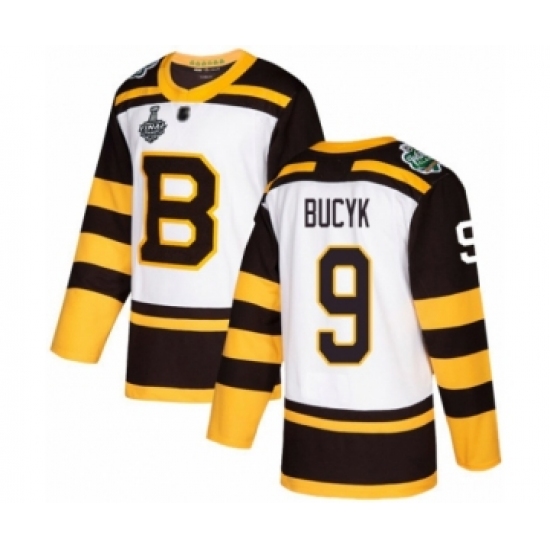 Youth Boston Bruins 9 Johnny Bucyk Authentic White Winter Classic 2019 Stanley Cup Final Bound Hockey Jersey