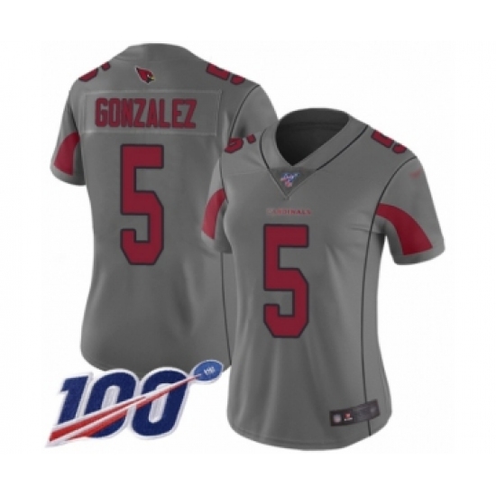 Women's Arizona Cardinals 5 Zane Gonzalez Limited Silver Inverted Legend 100th Season Football Jersey