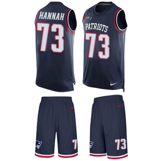 Men's Nike New England Patriots 73 John Hannah Limited Navy Blue Tank Top Suit NFL Jersey