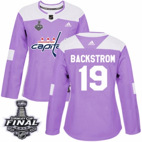 Women's Adidas Washington Capitals 19 Nicklas Backstrom Authentic Purple Fights Cancer Practice 2018 Stanley Cup Final NHL Jersey