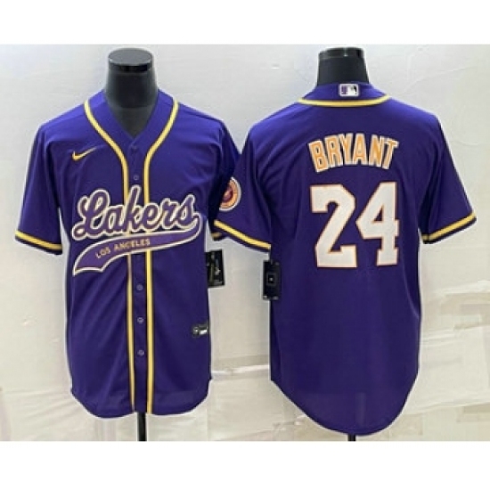 Men's Los Angeles Lakers 24 Kobe Bryant Purple With Cool Base Stitched Baseball Jersey